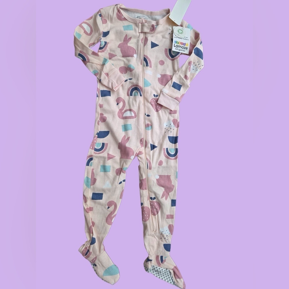 Lamaze Organic Kids One Piece Pajama - Pink and Cream   New!  2T